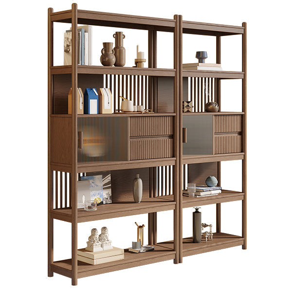 Rectangular Wood Cabinet, Mid-Century Modern Glass Paned Door Storage Cabinet 31"L x 14"W x 76"H + 39"L x 14"W x 76"H Brown Clearhalo 'Cabinets & Chests' 'cabinets_chests' 'furn' 'furn_cabinets_chests' 'Furniture' 'Living Room Furniture' 7172289