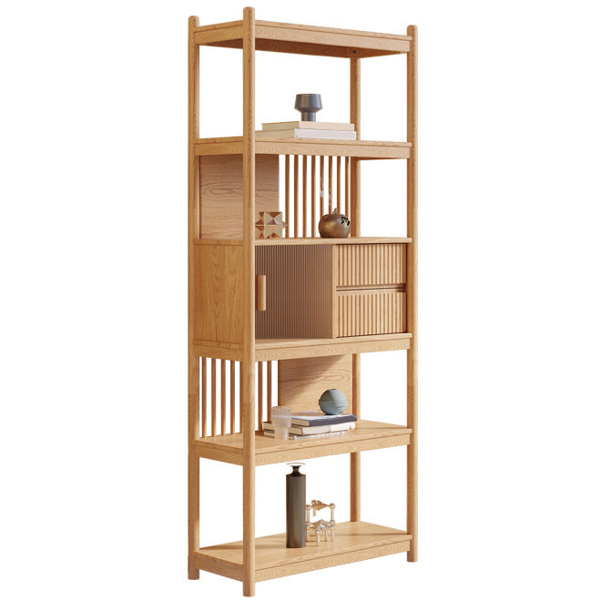 Rectangular Wood Cabinet, Mid-Century Modern Glass Paned Door Storage Cabinet 31"L x 14"W x 76"H Natural Clearhalo 'Cabinets & Chests' 'cabinets_chests' 'furn' 'furn_cabinets_chests' 'Furniture' 'Living Room Furniture' 7172293