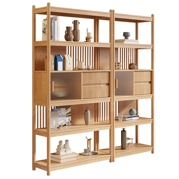 Rectangular Wood Cabinet, Mid-Century Modern Glass Paned Door Storage Cabinet 31"L x 14"W x 76"H + 39"L x 14"W x 76"H Natural Clearhalo 'Cabinets & Chests' 'cabinets_chests' 'furn' 'furn_cabinets_chests' 'Furniture' 'Living Room Furniture' 7172297