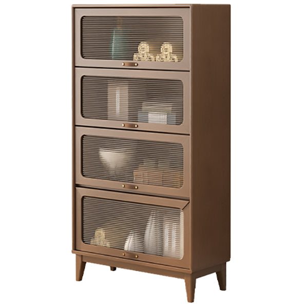 Mid-Century Modern Glass Paned Cabinet,  Solid Wood Accent Cabinet