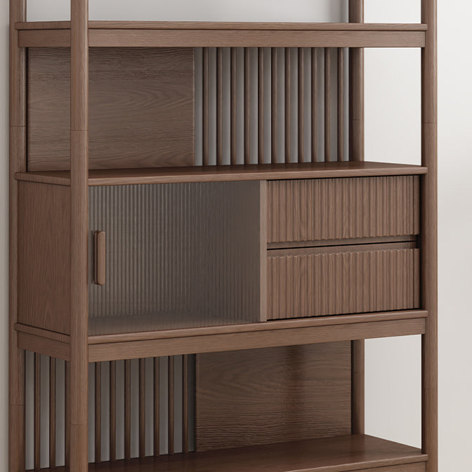 Bruin/natuurlijk glazen kabinet, massief houten midden-eeuwse moderne kast