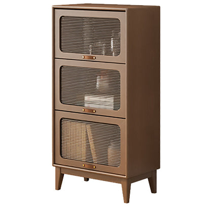 Wood Accent Cabinet, Glass Doors Storage Cabinet - Solid Wood 23.6"L x 13.8"W x 46.5"H Brown Clearhalo 'Cabinets & Chests' 'cabinets_chests' 'furn' 'furn_cabinets_chests' 'Furniture' 'Living Room Furniture' 7172377