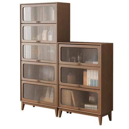Wood Accent Cabinet, Glass Doors Storage Cabinet - Solid Wood 14"L x 71"W x 0"H Brown
