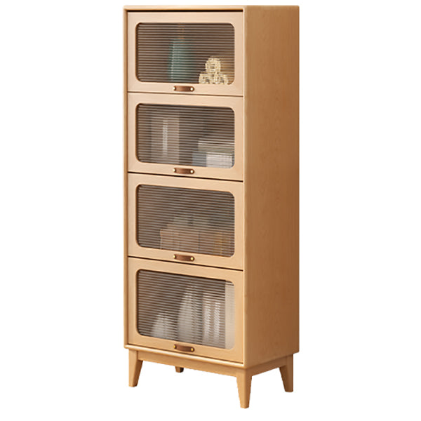 Wood Accent Cabinet, Glass Doors Storage Cabinet - Solid Wood 23.6"L x 13.8"W x 59.1"H Natural Clearhalo 'Cabinets & Chests' 'cabinets_chests' 'furn' 'furn_cabinets_chests' 'Furniture' 'Living Room Furniture' 7172392