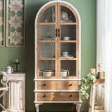 Industrial Style Solid Wood Chest Glass Paned Distressed Accent Cabinet