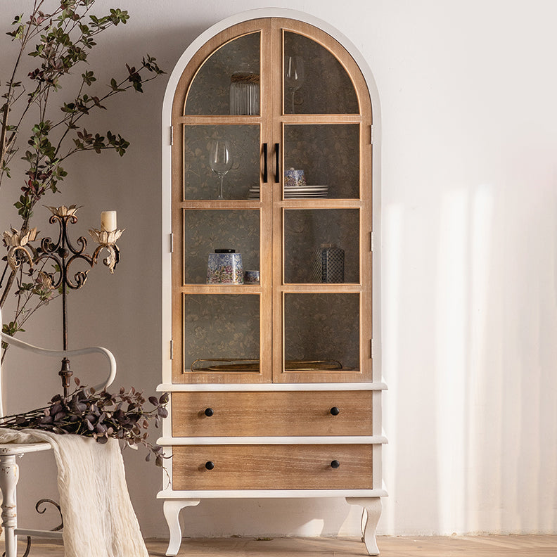 Industrial Style Solid Wood Chest Glass Paned Distressed Accent Cabinet