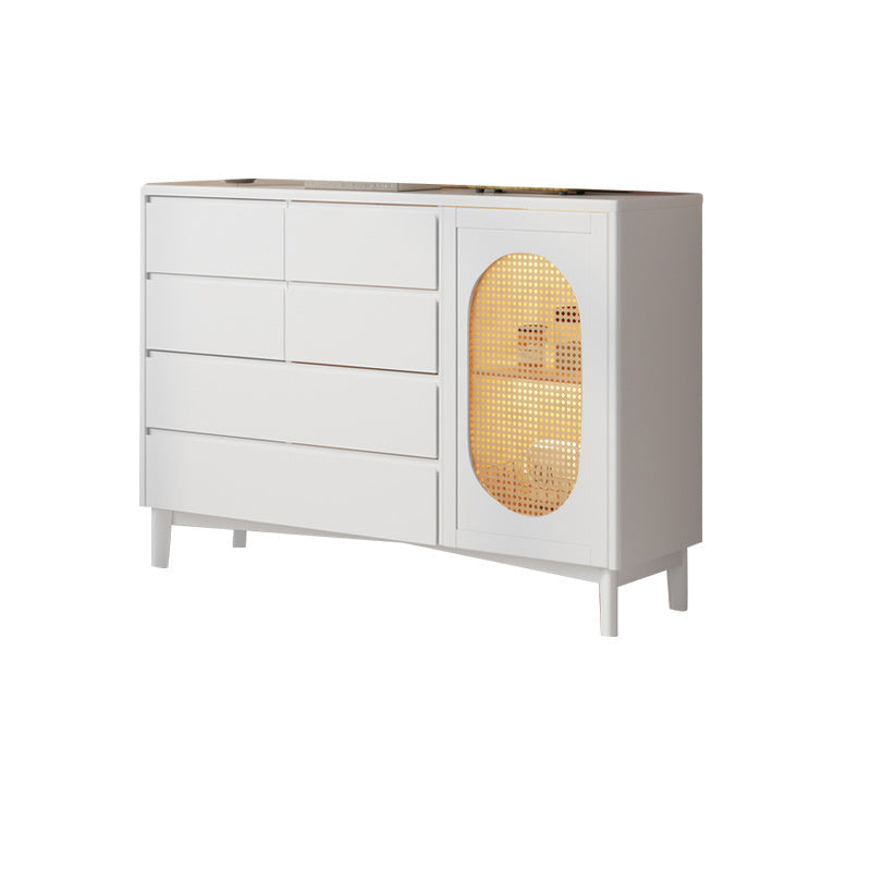 1-Door and 6-Drawer Chest Rubberwood 47.2" Wide Cabinet with Rattan Accent White Wicker & Rattan Clearhalo 'Cabinets & Chests' 'cabinets_chests' 'furn' 'furn_cabinets_chests' 'Furniture' 'Living Room Furniture' 7172646