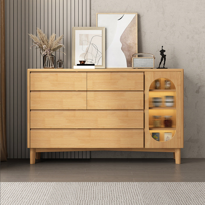 1-Door and 6-Drawer Chest Rubberwood 47.2" Wide Cabinet with Rattan Accent Clearhalo 'Cabinets & Chests' 'cabinets_chests' 'furn' 'furn_cabinets_chests' 'Furniture' 'Living Room Furniture' 7172647