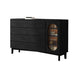 1-Door and 6-Drawer Chest Rubberwood 47.2" Wide Cabinet with Rattan Accent Black Glass Clearhalo 'Cabinets & Chests' 'cabinets_chests' 'furn' 'furn_cabinets_chests' 'Furniture' 'Living Room Furniture' 7172656