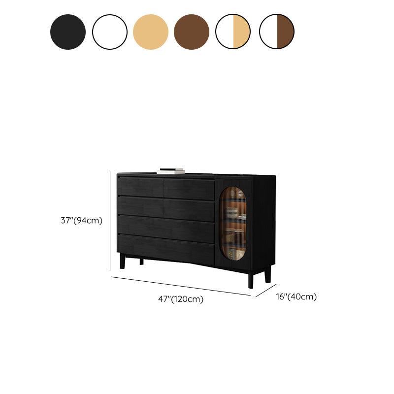 1-Door and 6-Drawer Chest Rubberwood 47.2" Wide Cabinet with Rattan Accent Clearhalo 'Cabinets & Chests' 'cabinets_chests' 'furn' 'furn_cabinets_chests' 'Furniture' 'Living Room Furniture' 7172660