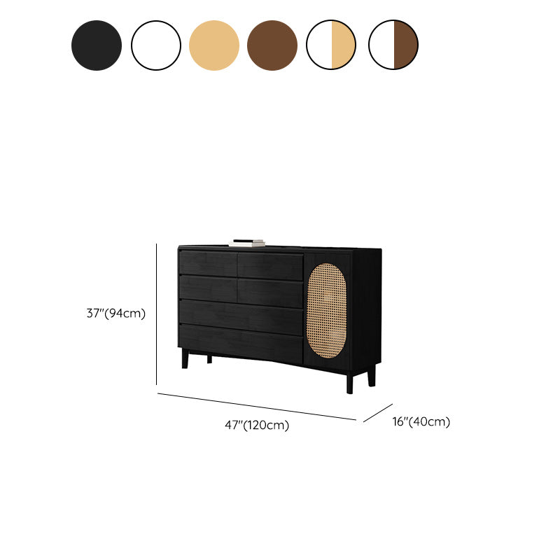 1-Door and 6-Drawer Chest Rubberwood 47.2" Wide Cabinet with Rattan Accent Clearhalo 'Cabinets & Chests' 'cabinets_chests' 'furn' 'furn_cabinets_chests' 'Furniture' 'Living Room Furniture' 7172661