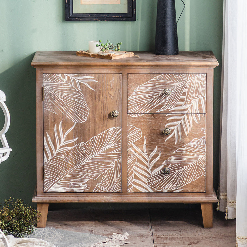 Solid Wood Side Cabinet Stain Resistant Distressed Wood Accent Cabinet