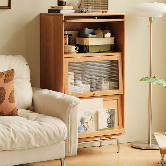 Cofre de acento de madera maciza natural 49.2 "Gabinete de almacenamiento de vidrio de vidrio alto