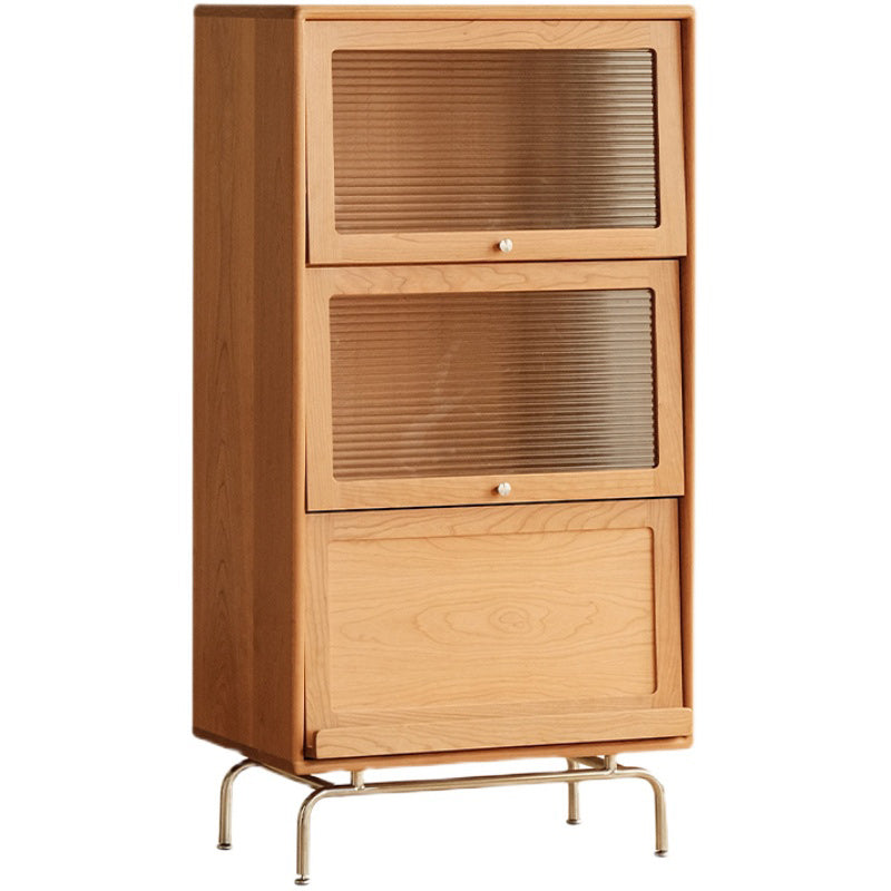 Cofre de acento de madera maciza natural 49.2 "Gabinete de almacenamiento de vidrio de vidrio alto