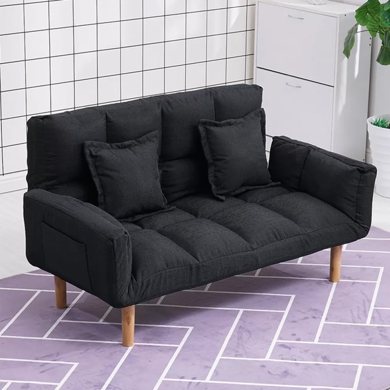 Modernistic Living Room Cotton Blend Sofa Biscuit Back Seating 46"L x 18"W x 26"H Black Cotton and Linen Clearhalo 'furn' 'furn_sofas' 'Furniture' 'Living Room Furniture' 'Sofa' 'sofas' 7172930