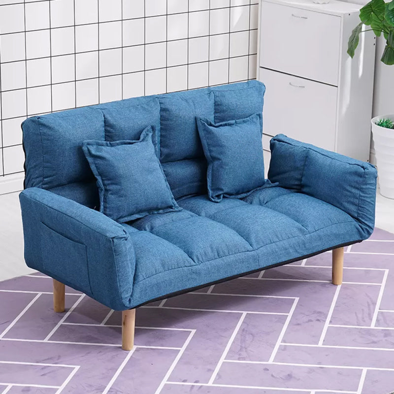 Modernistic Living Room Cotton Blend Sofa Biscuit Back Seating 46"L x 18"W x 26"H Dark Blue Cotton and Linen Clearhalo 'furn' 'furn_sofas' 'Furniture' 'Living Room Furniture' 'Sofa' 'sofas' 7172942