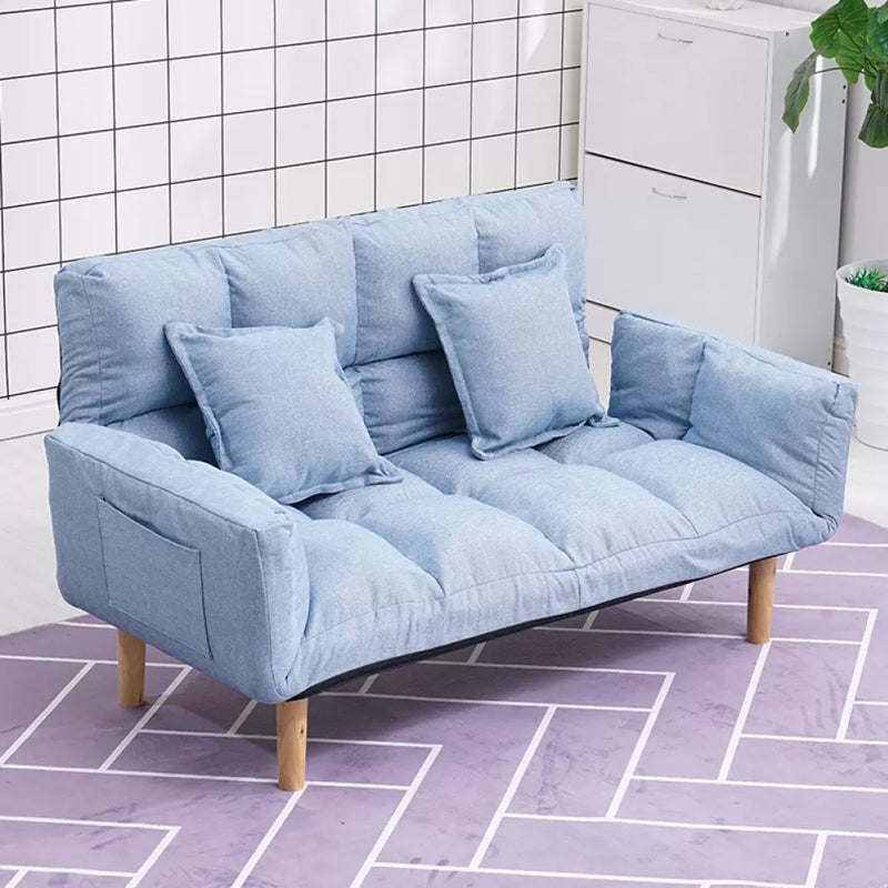 Modernistic Living Room Cotton Blend Sofa Biscuit Back Seating 46"L x 18"W x 26"H Airy Blue Cotton and Linen Clearhalo 'furn' 'furn_sofas' 'Furniture' 'Living Room Furniture' 'Sofa' 'sofas' 7172944