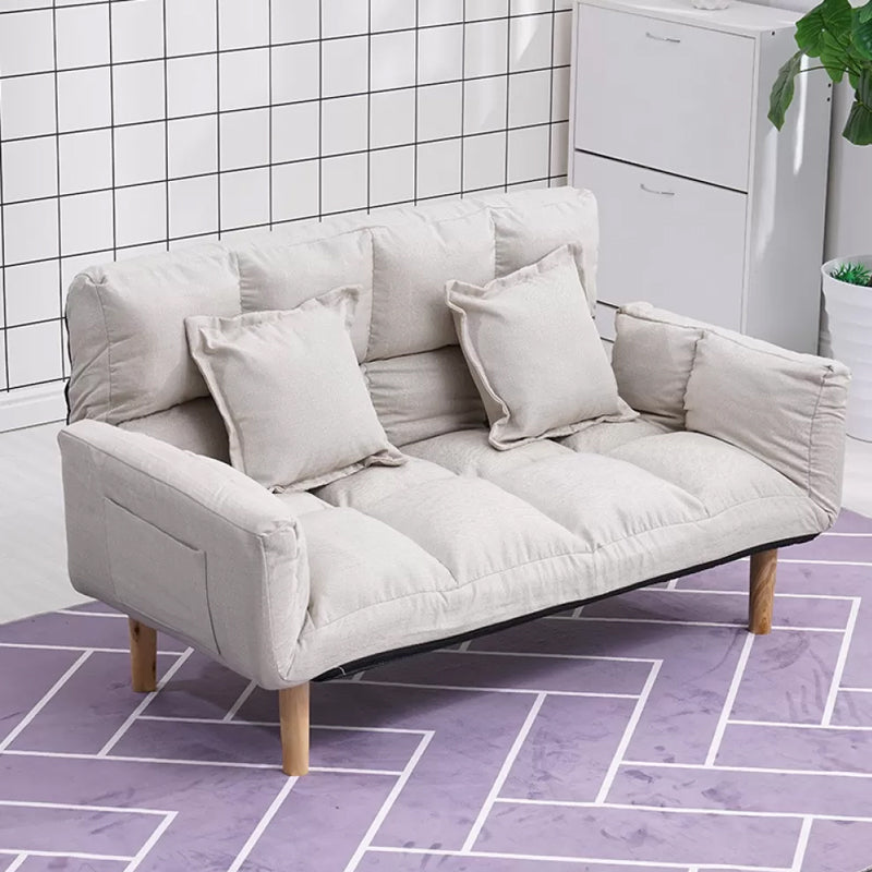 Modernistic Living Room Cotton Blend Sofa Biscuit Back Seating 46"L x 18"W x 26"H Off-White Cotton and Linen Clearhalo 'furn' 'furn_sofas' 'Furniture' 'Living Room Furniture' 'Sofa' 'sofas' 7172948