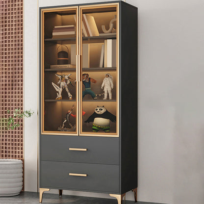 Modern Accent Cabinet Stain Resistant Metal and Wood Cabinet with Doors Black