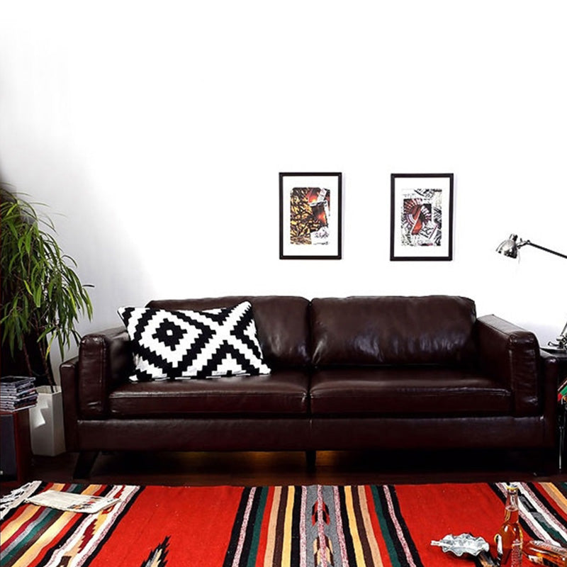 Square Arm Sofa 25.98" High Faux Leather Sofa with 2 Pillows