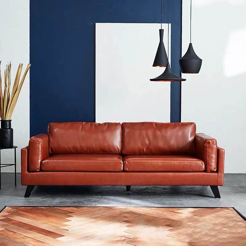 Square Arm Sofa 25.98" High Faux Leather Sofa with 2 Pillows