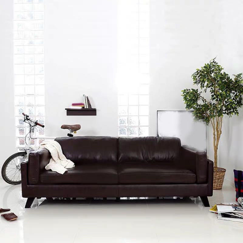 Square Arm Sofa 25.98" High Faux Leather Sofa with 2 Pillows