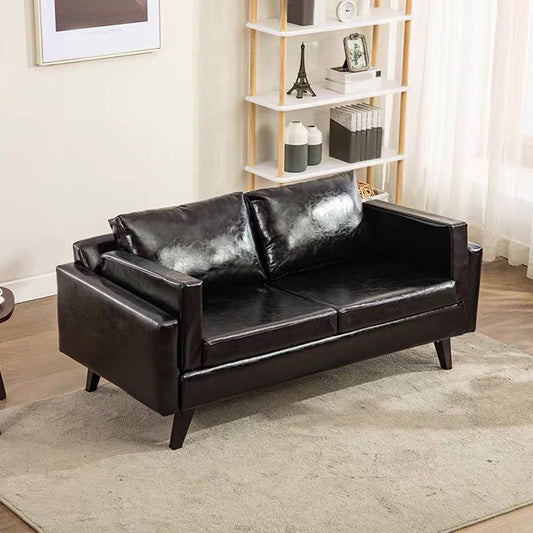 Square Arm Sofa 25.98" High Faux Leather Sofa with 2 Pillows