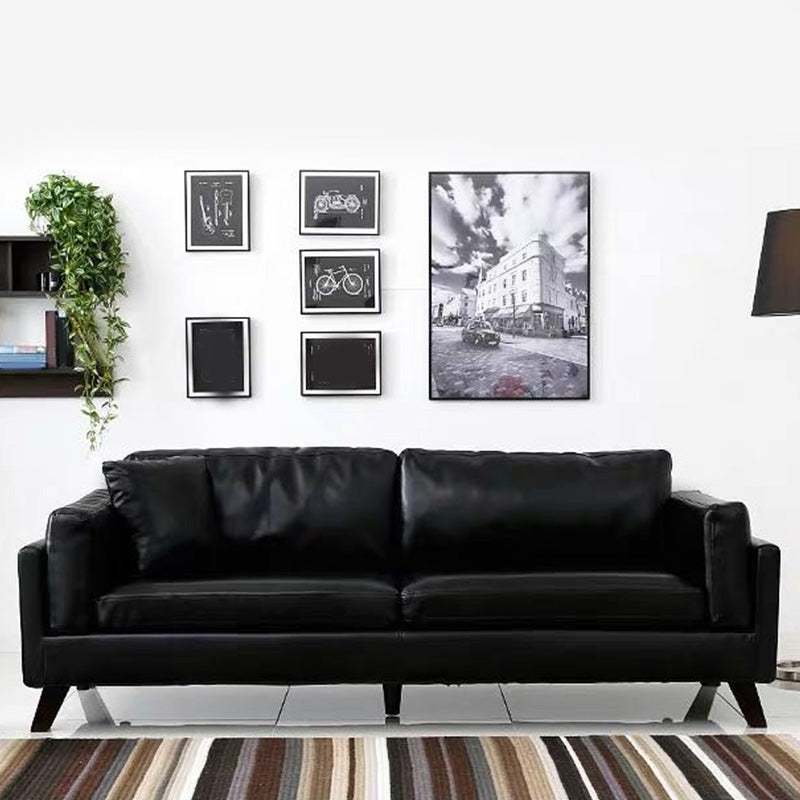 Square Arm Sofa 25.98" High Faux Leather Sofa with 2 Pillows