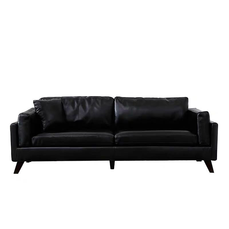 Square Arm Sofa 25.98" High Faux Leather Sofa with 2 Pillows