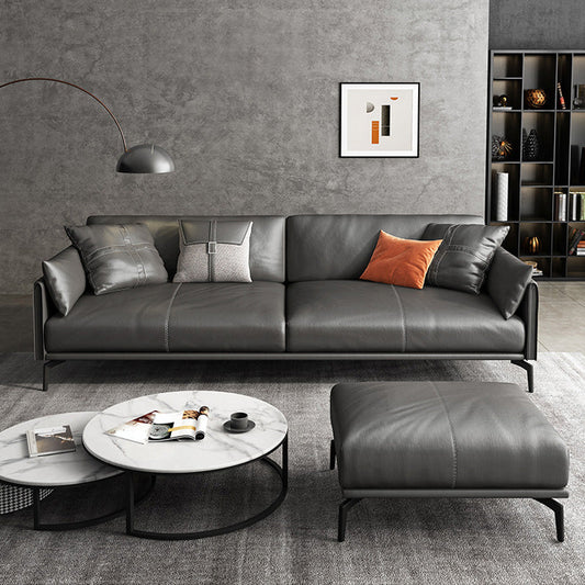 Square Arm Sofa 33.46" High Genuine Leather Sofa with Loose Back