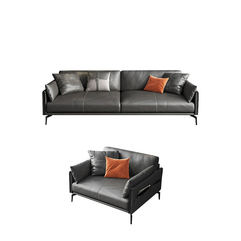 Sofá de brazo cuadrado 33.46 "Sofá de cuero genuino alto con espalda suelta