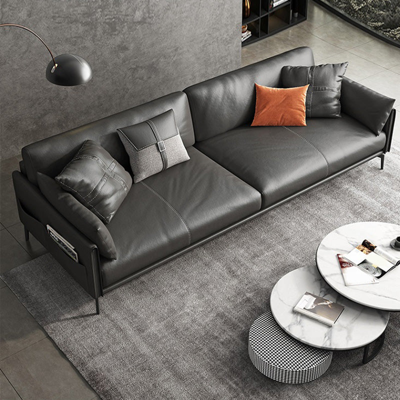 Sofá de brazo cuadrado 33.46 "Sofá de cuero genuino alto con espalda suelta