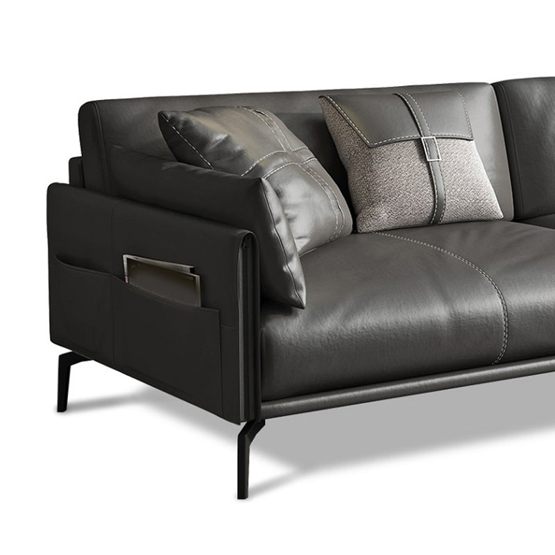 Sofá de brazo cuadrado 33.46 "Sofá de cuero genuino alto con espalda suelta