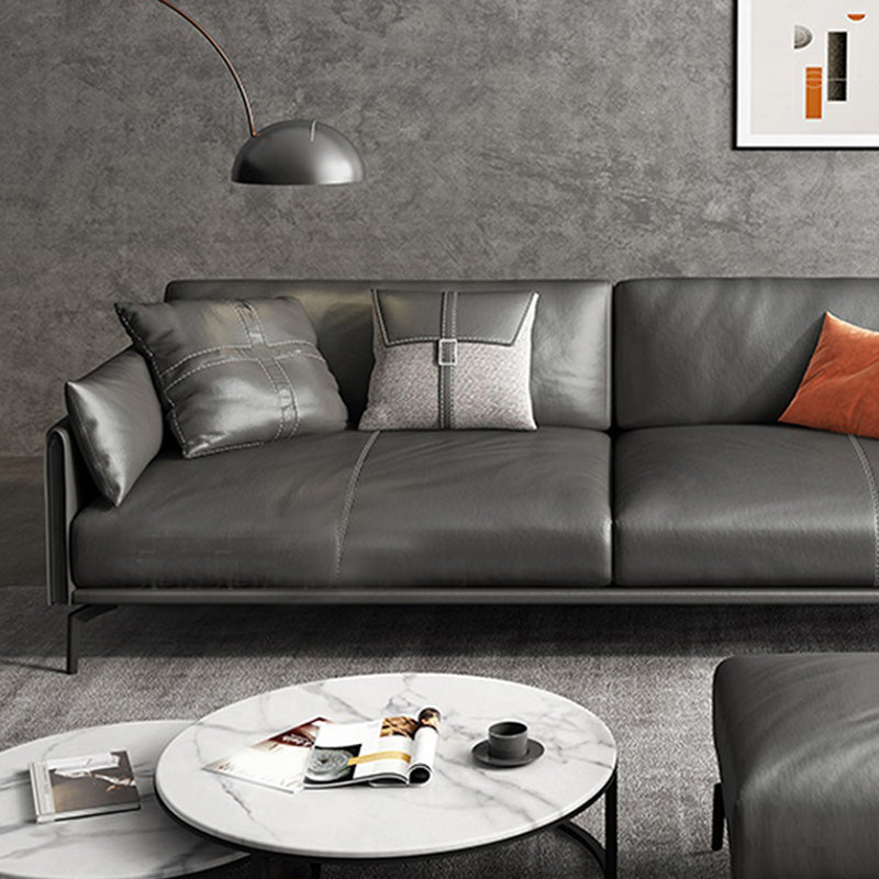 Sofá de brazo cuadrado 33.46 "Sofá de cuero genuino alto con espalda suelta