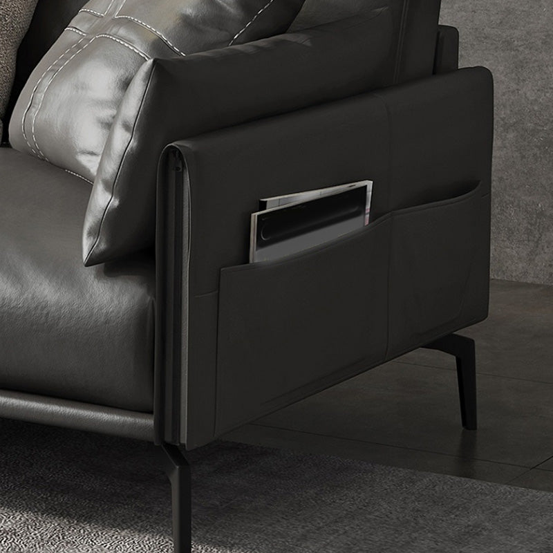 Sofá de brazo cuadrado 33.46 "Sofá de cuero genuino alto con espalda suelta