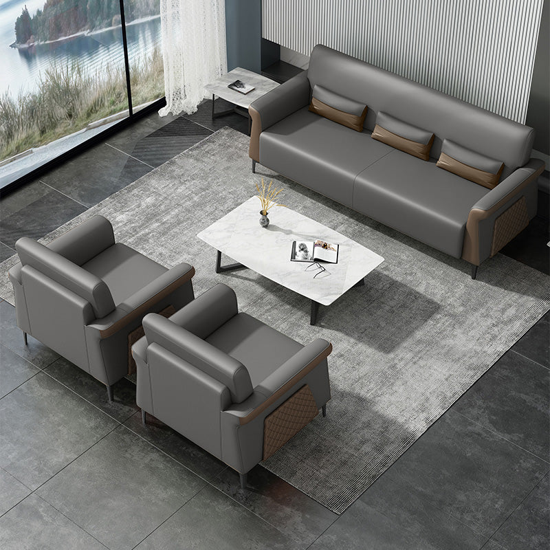 Flared Arm Sofa 30.31" High Faux Leather Sofa with Loose Back