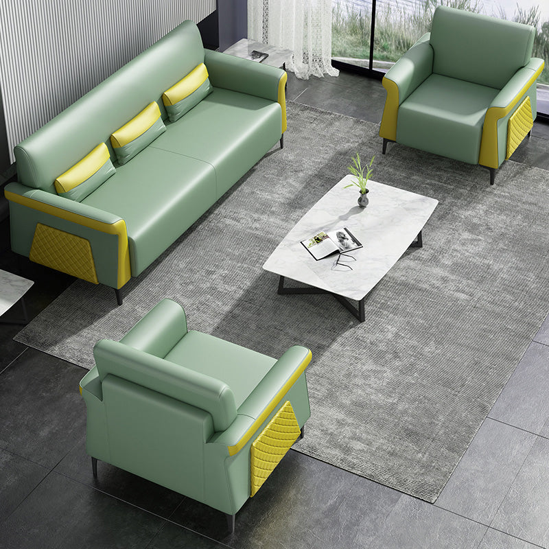 Flared Arm Sofa 30.31" High Faux Leather Sofa with Loose Back