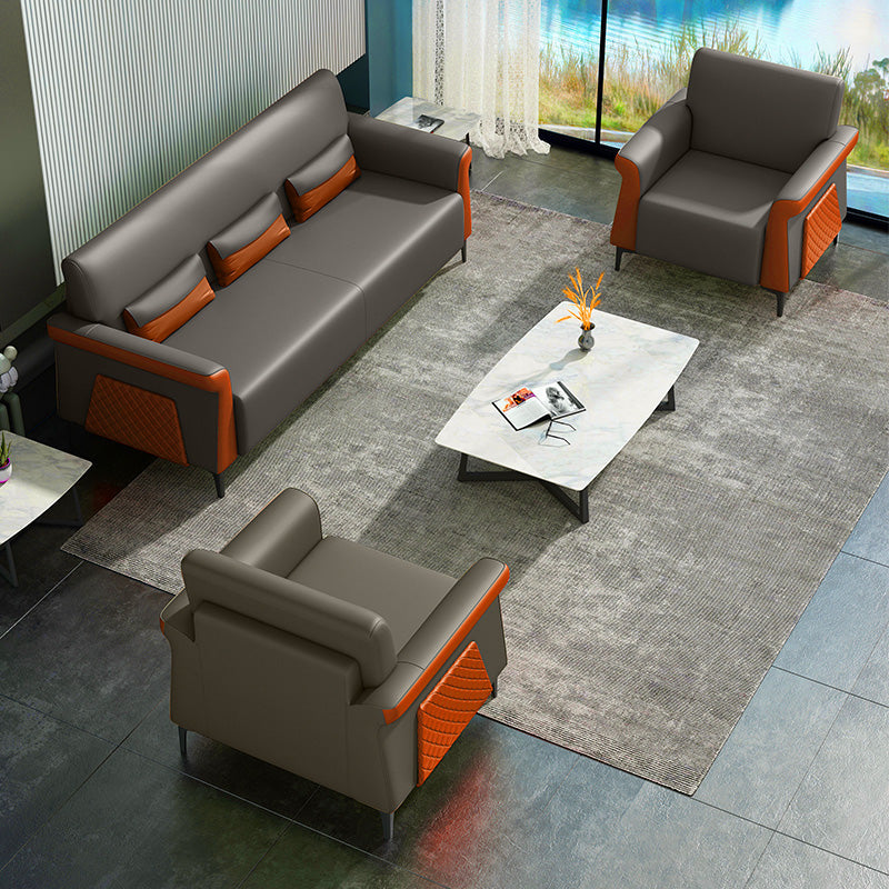 Flared Arm Sofa 30.31" High Faux Leather Sofa with Loose Back