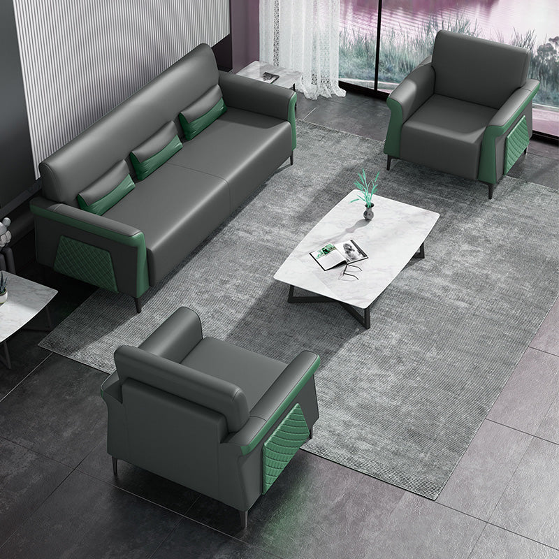 Flared Arm Sofa 30.31" High Faux Leather Sofa with Loose Back