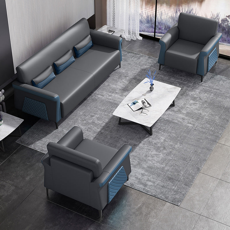 Flared Arm Sofa 30.31" High Faux Leather Sofa with Loose Back