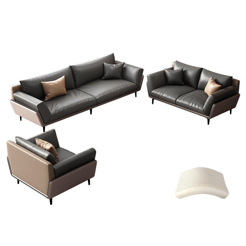 Gray Faux Leather Sofa 31.49" High Square Arm Sofa with Pillows