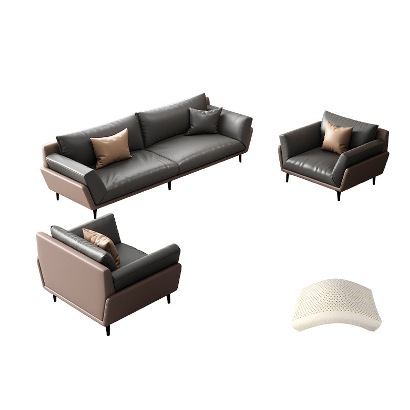 Gray Faux Leather Sofa 31.49" High Square Arm Sofa with Pillows