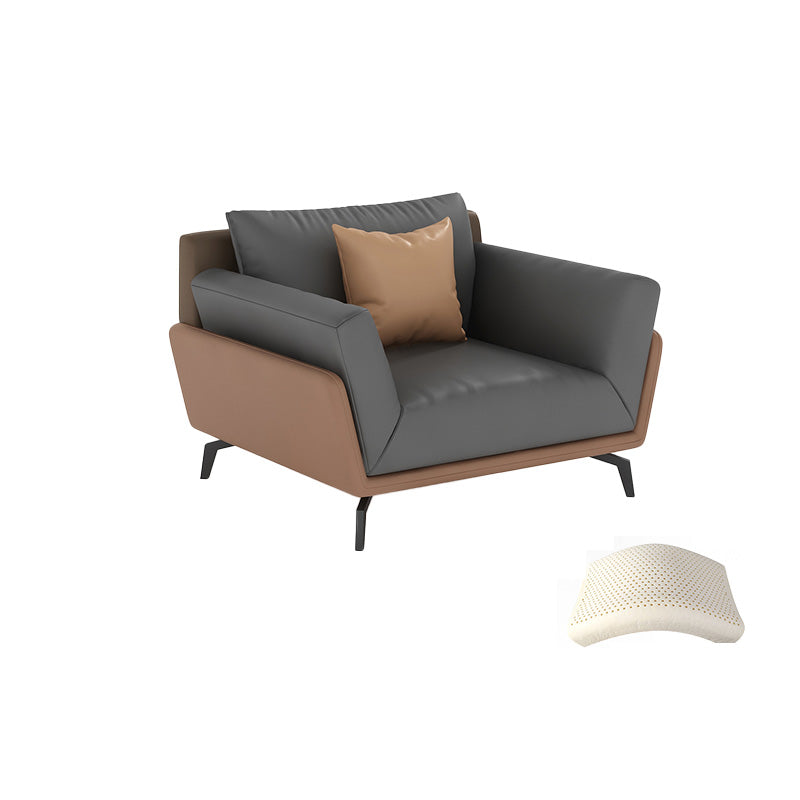 Gray Faux Leather Sofa 31.49" High Square Arm Sofa with Pillows