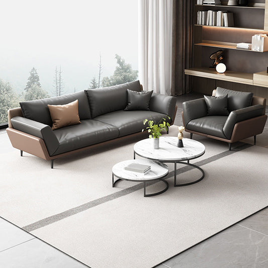 Gray Faux Leather Sofa 31.49" High Square Arm Sofa with Pillows