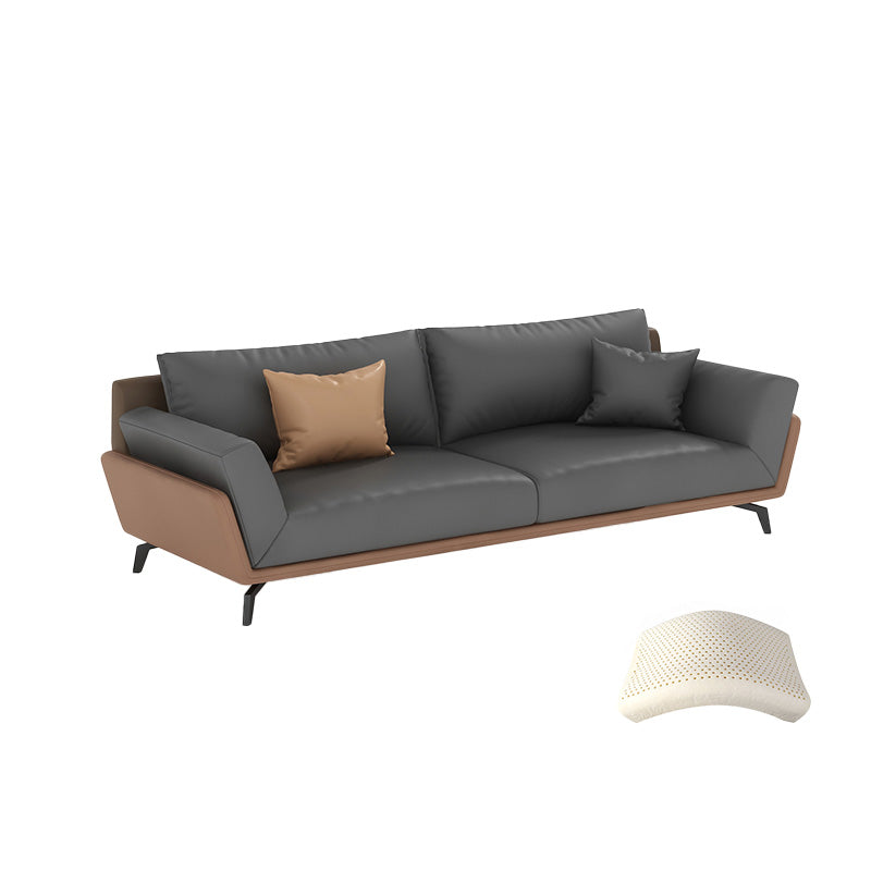 Gray Faux Leather Sofa 31.49" High Square Arm Sofa with Pillows