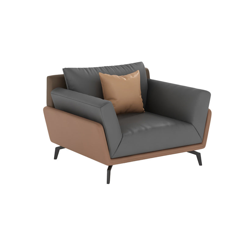 Gray Faux Leather Sofa 31.49" High Square Arm Sofa with Pillows