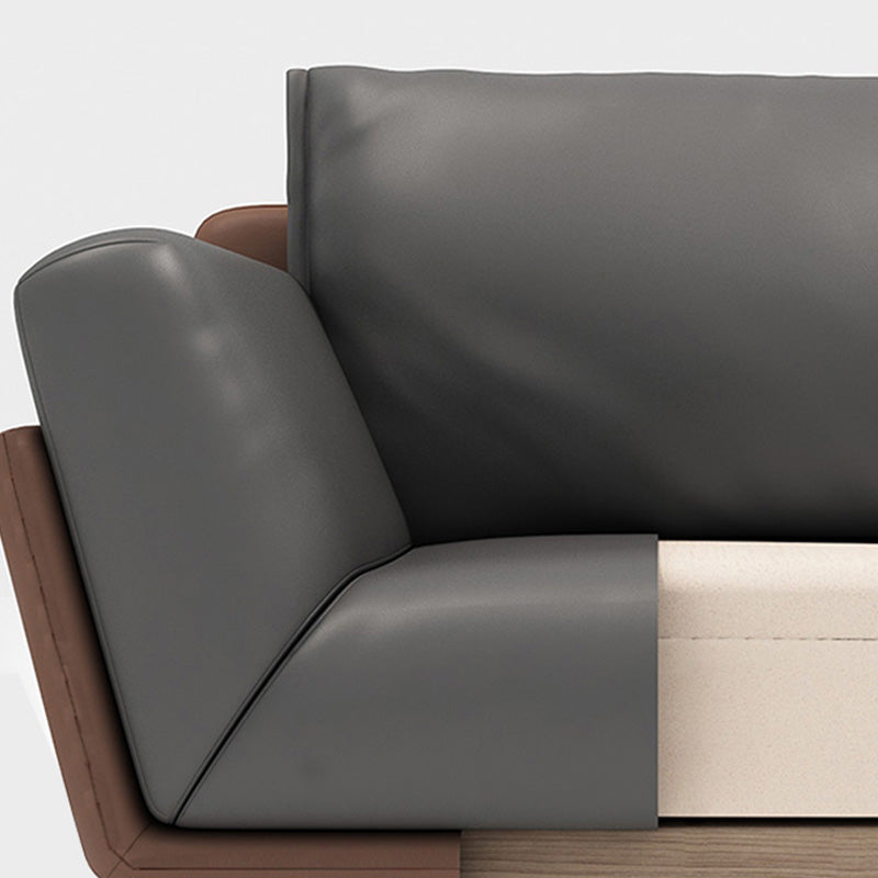 Gray Faux Leather Sofa 31.49" High Square Arm Sofa with Pillows