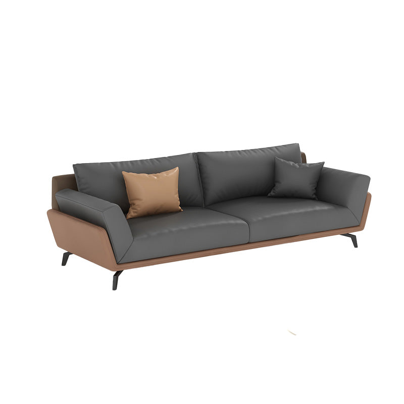 Gray Faux Leather Sofa 31.49" High Square Arm Sofa with Pillows