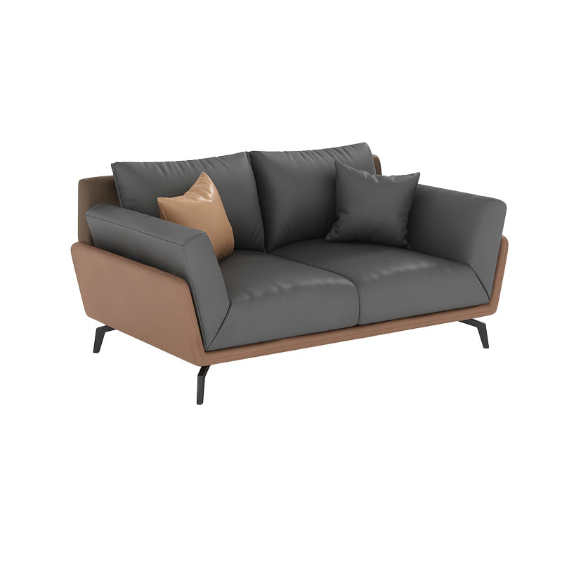 Gray Faux Leather Sofa 31.49" High Square Arm Sofa with Pillows