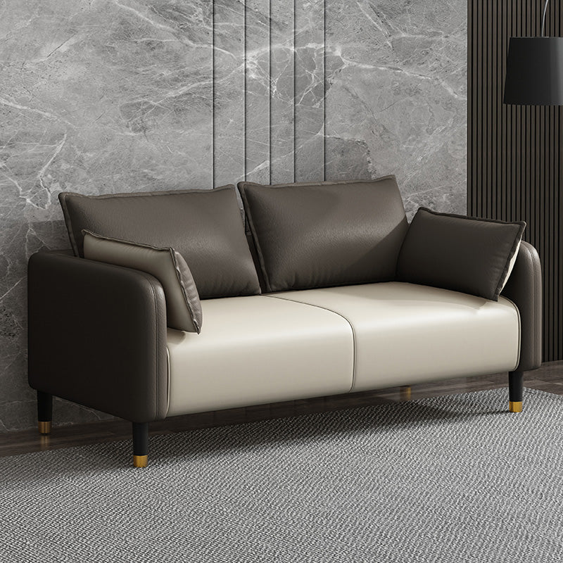 Faux Leather Sofa 31.49" High Square Arm Sofa with 2 Pillows